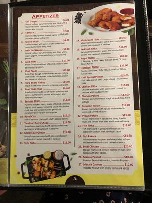 Appetizer menu at The Leaf in Leederville