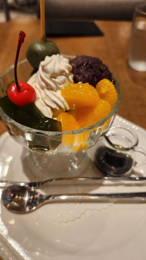 Matcha Anmatsu at Futaba Fruits Parlor in Tokyo