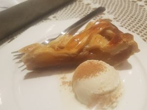 apple pie and vanilla ice cream at Futaba Fruits Parlor in Tokyo