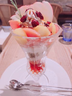 Caramel apple parfait with soy ice cream  at Futaba Fruits Parlor in Tokyo