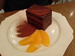 Vegan chocolate cake at Futaba Fruits Parlor in Tokyo