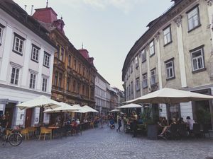 Beautiful downtown location. Orange/brown cafe on the left. at Slascicarna pri Vodnjaku in Ljubljana