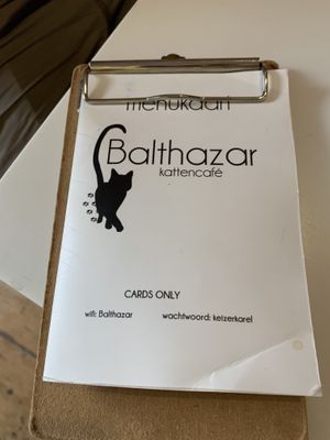 Menu at Kattencafé Balthazar in Nijmegen
