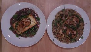 Seared Tofu and Mushroom & Garlic Scape Risotto at Vegolution in Saint John