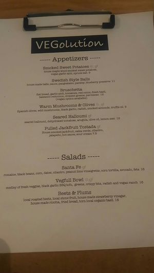 Menu 1 at Vegolution in Saint John