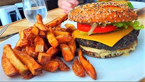 Vegan cheese burger at Vegolution in Saint John