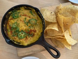 Vegan nacho cheese and chips at Vegolution in Saint John