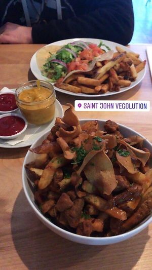 Poutine & donair with nacho cheese on the side  at Vegolution in Saint John