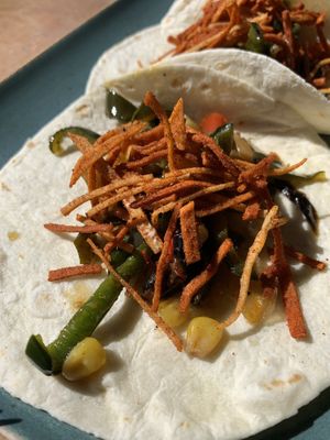 Rajas poblanas taco without cheese and sour cream  at The Mexican Corner in Whistler