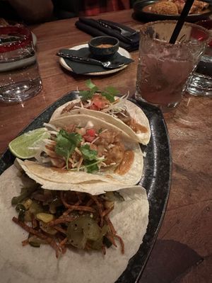 Rajas poblanas and baja cauliflower tacos (you pick 3)  at The Mexican Corner in Whistler