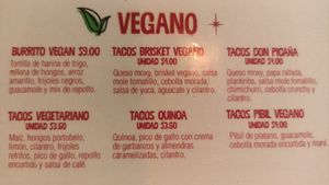 Vegan menu at Tacos La Neta in Panama City
