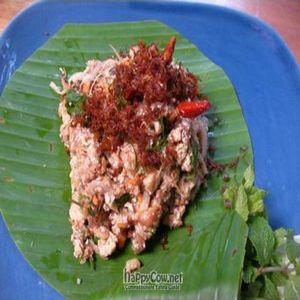 Mushroom salad on banana leaf at Pun Pun Organic Vegetarian Restaurant - Wat Suan Dok in Chiang Mai