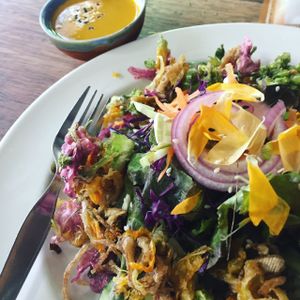 edible deep fried flower salad  at Pun Pun Organic Vegetarian Restaurant - Wat Suan Dok in Chiang Mai