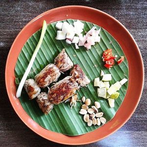 Mushroom sausage at Pun Pun Organic Vegetarian Restaurant - Wat Suan Dok in Chiang Mai