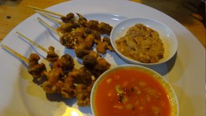 satay shiitake mushrooms  at Pun Pun Organic Vegetarian Restaurant - Wat Suan Dok in Chiang Mai