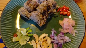 fermented mushroom sausage at Pun Pun Organic Vegetarian Restaurant - Wat Suan Dok in Chiang Mai