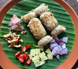 Fermented mushroom “sausage” at Pun Pun Organic Vegetarian Restaurant - Wat Suan Dok in Chiang Mai