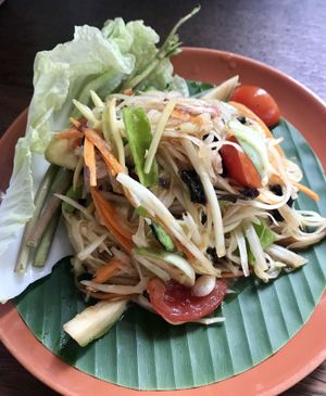 Spicy papaya salad at Pun Pun Organic Vegetarian Restaurant - Wat Suan Dok in Chiang Mai