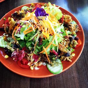 fried flower salad. so fresh SO amazing.  at Pun Pun Organic Vegetarian Restaurant - Wat Suan Dok in Chiang Mai