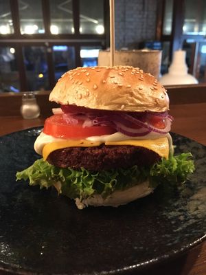 Cheese burger at Attila Hildmann Organic Snackbar II in Berlin