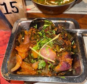Bhindi Do Pyaza - Mumbai (lady finger/okra with onion, tomato, garlic, and Indian spices with no milk) at Mahek in Mahe