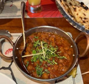 Peshawari Chana - Punjabi (chickpeas stewed in tea leaf with carom seed and cumin spices with no milk) at Mahek in Mahe
