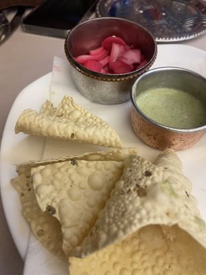 Crispy bread with sauce   at Mahek in Mahe