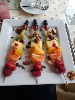 Fruit kebabs at Stonewater House Vegan B&B in Isle Of Arran