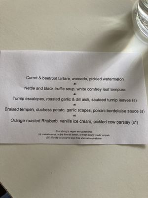 Supper club menu at Eat Your Greens in Bristol