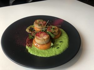Oyster mushroom scallops-tasting menu  at Eat Your Greens in Bristol