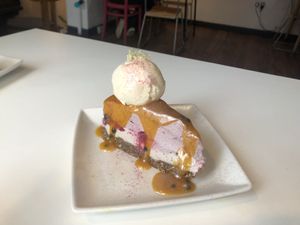 Raspberry cheesecake-tasting menu  at Eat Your Greens in Bristol