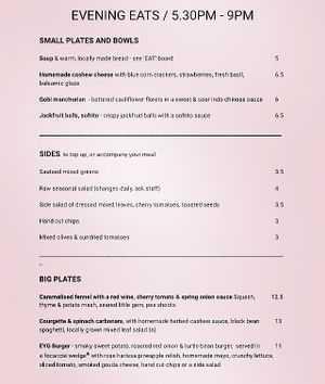 June evening menu  at Eat Your Greens in Bristol