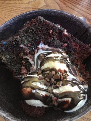 Warm chocolate & beetroot cake  at Eat Your Greens in Bristol