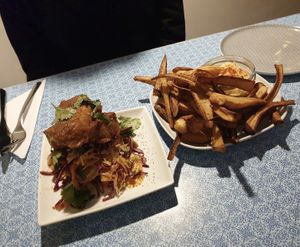 Satay tempeh and parsley roots at Eat Your Greens in Bristol