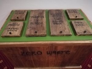 Waste separation bins placed outside of the rooms. No bins in the room! at Hotel Ribno in Bled