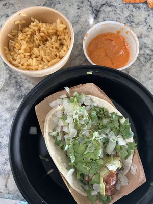 Masa cauliflower classic taco with rice and smoked red pepper salsa  at Screaming Goat in Sarasota