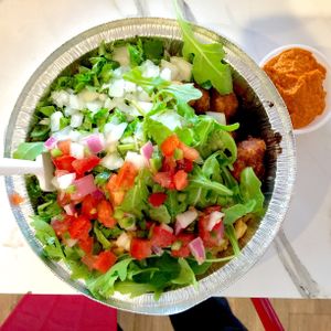 Vegan bowl! The masa dusted cauliflower is OMG good! at Screaming Goat in Sarasota