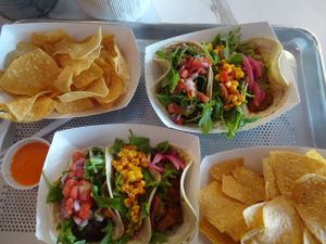 3 yummy vegan tacos for $10 !  (Includes chips and salsa!) at Screaming Goat in Sarasota