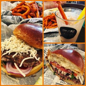 Impossible burger, sweet potato fries and vegan shake! at Artisan Eatery in Fort Myers