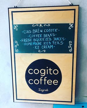 The shop sign  at Cogito Coffee Shop in Dubrovnik