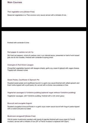 Vegan menu: mains at The Rufford Arms in Ormskirk