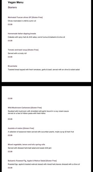 Vegan menu: startes at The Rufford Arms in Ormskirk