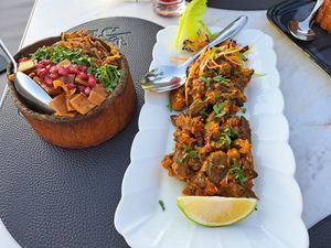 Okra (right) and lentil (left) dishes at Jubran in Amman