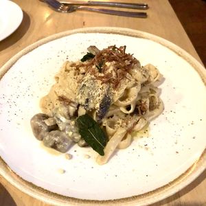 Mushroom pasta at No Bones in Byron Bay