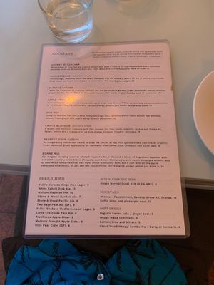 Drinks menu at No Bones in Byron Bay