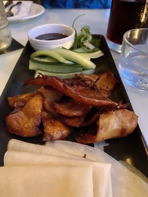 Peking “duck” pancakes with hoisin. Impressive at No Bones in Byron Bay