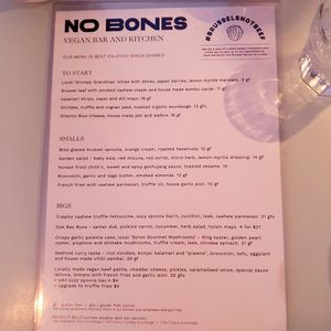 Menu at No Bones in Byron Bay