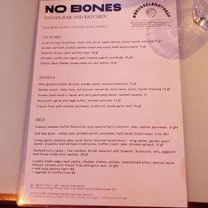 Menu at No Bones in Byron Bay