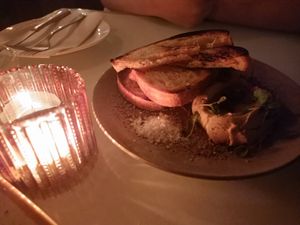 Shiitake, truffle and cognac paté, toasted organic sourdough at No Bones in Byron Bay