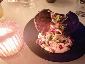 Burnt harissa pumpkin, tahini yogurt pomegranate, zaatar pepitas at No Bones in Byron Bay